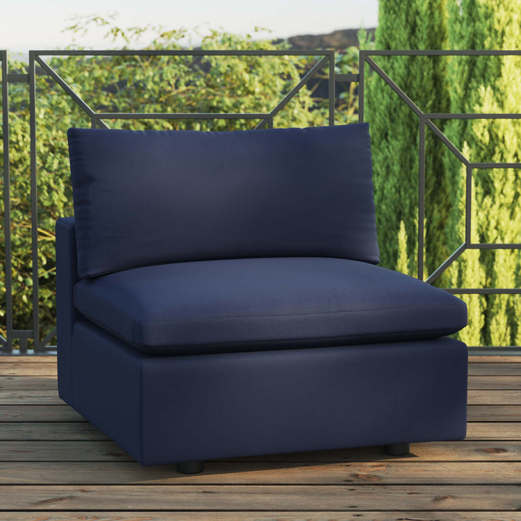Commix Overstuffed Outdoor Patio Armless Chair - Navy