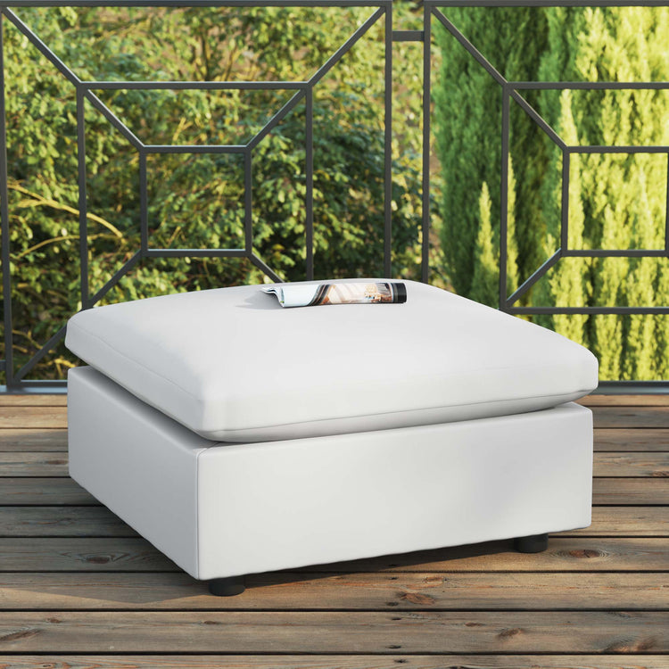 Commix Overstuffed Outdoor Patio Ottoman - White