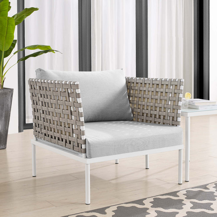 Harmony Sunbrella® Basket Weave Outdoor Patio Aluminum Armchair - Tan Gray