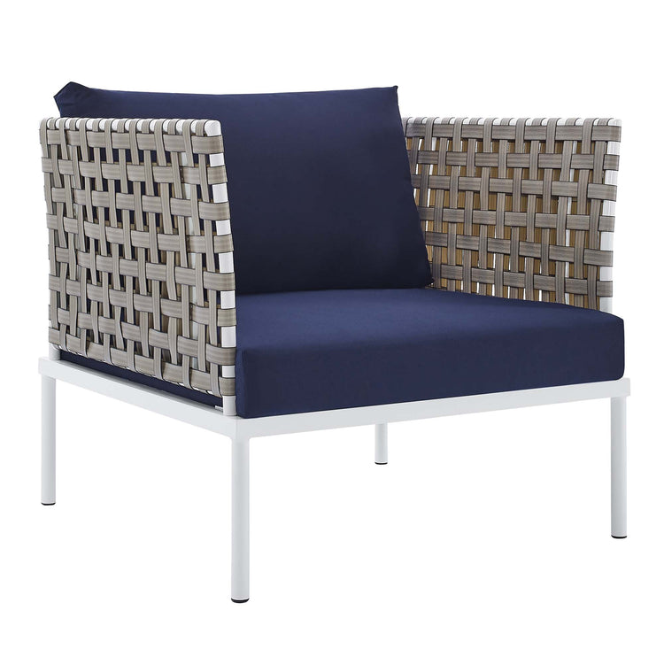 Harmony Sunbrella® Basket Weave Outdoor Patio Aluminum Armchair - Tan Navy