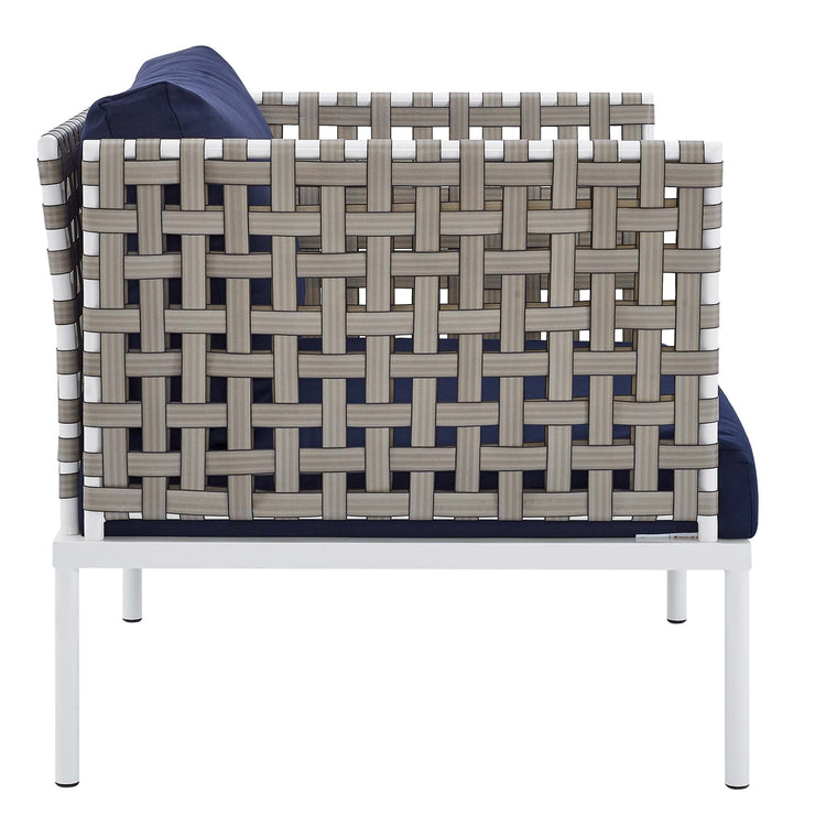 Harmony Sunbrella® Basket Weave Outdoor Patio Aluminum Armchair - Tan Navy