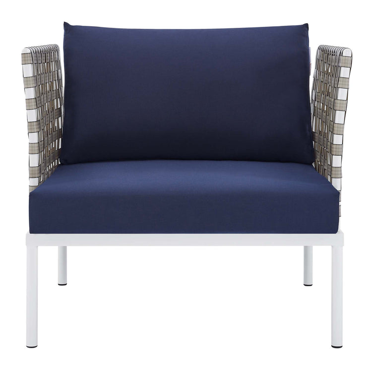 Harmony Sunbrella® Basket Weave Outdoor Patio Aluminum Armchair - Tan Navy