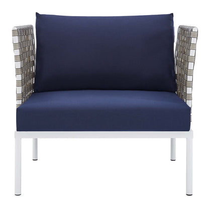 Harmony Sunbrella® Basket Weave Outdoor Patio Aluminum Armchair - Tan Navy