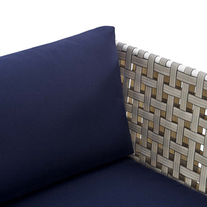 Harmony Sunbrella® Basket Weave Outdoor Patio Aluminum Armchair - Tan Navy