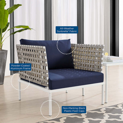 Harmony Sunbrella® Basket Weave Outdoor Patio Aluminum Armchair - Tan Navy