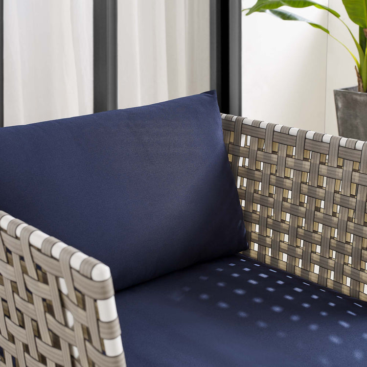 Harmony Sunbrella® Basket Weave Outdoor Patio Aluminum Armchair - Tan Navy