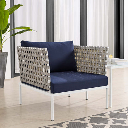 Harmony Sunbrella® Basket Weave Outdoor Patio Aluminum Armchair - Tan Navy