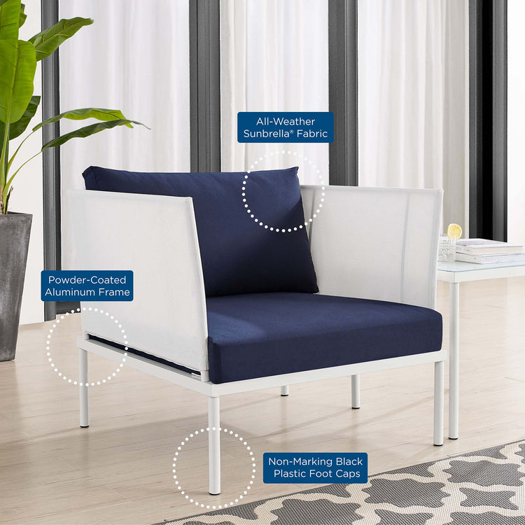 Harmony Sunbrella® Outdoor Patio Aluminum Armchair - White Navy