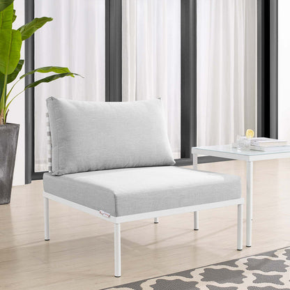 Harmony Sunbrella® Basket Weave Outdoor Patio Aluminum Armless Chair - Taupe Gray