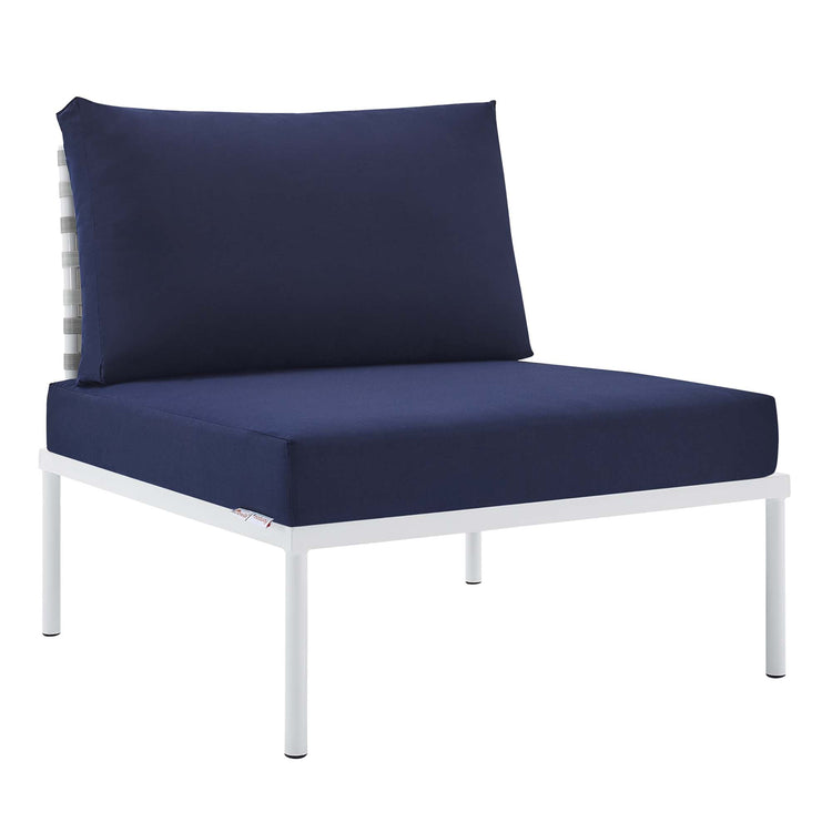Harmony Sunbrella® Basket Weave Outdoor Patio Aluminum Armless Chair - Taupe Navy