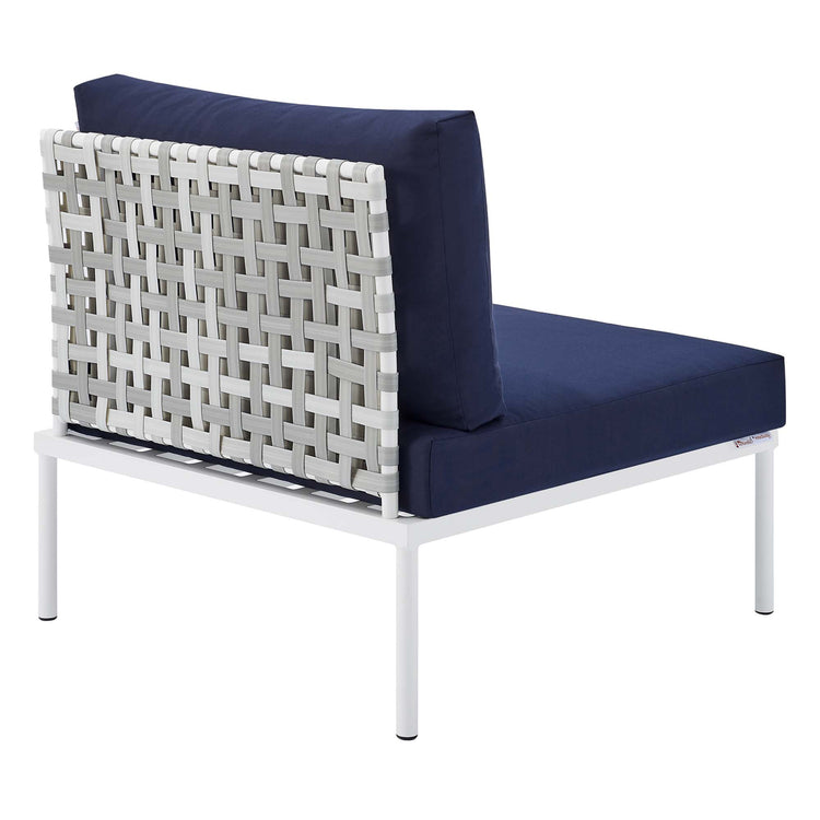 Harmony Sunbrella® Basket Weave Outdoor Patio Aluminum Armless Chair - Taupe Navy