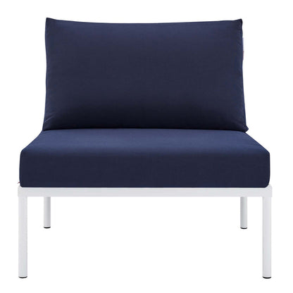 Harmony Sunbrella® Basket Weave Outdoor Patio Aluminum Armless Chair - Taupe Navy