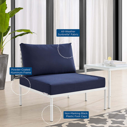 Harmony Sunbrella® Basket Weave Outdoor Patio Aluminum Armless Chair - Taupe Navy