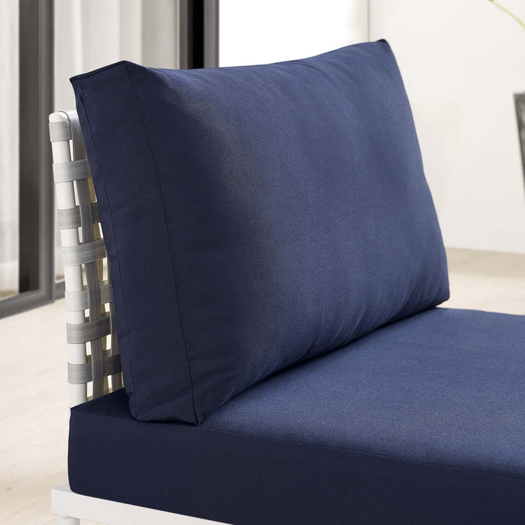 Harmony Sunbrella® Basket Weave Outdoor Patio Aluminum Armless Chair - Taupe Navy