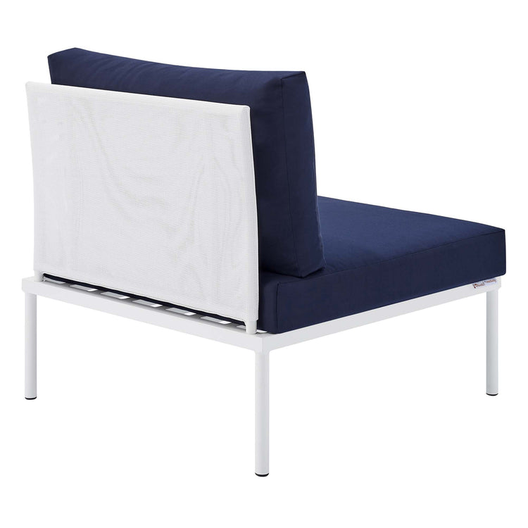 Harmony Sunbrella® Outdoor Patio Aluminum Armless Chair - White Navy