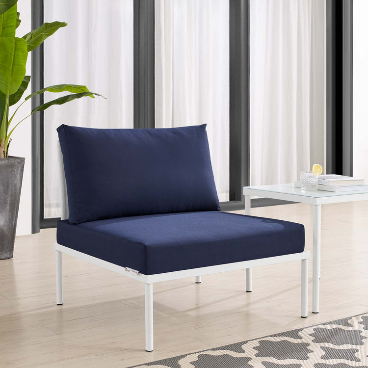 Harmony Sunbrella® Outdoor Patio Aluminum Armless Chair - White Navy