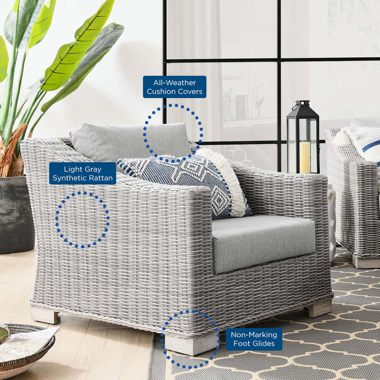 Conway 2-Piece Outdoor Patio Wicker Rattan Armchair and Ottoman Set - Light Gray Gray