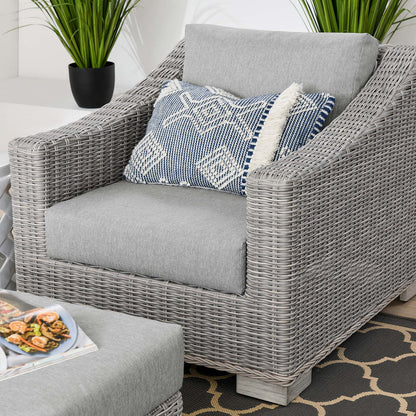 Conway 2-Piece Outdoor Patio Wicker Rattan Armchair and Ottoman Set - Light Gray Gray