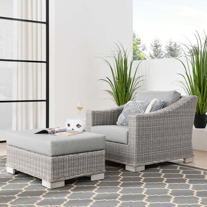 Conway 2-Piece Outdoor Patio Wicker Rattan Armchair and Ottoman Set - Light Gray Gray