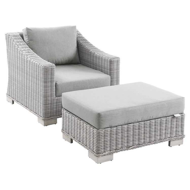 Conway 2-Piece Outdoor Patio Wicker Rattan Armchair and Ottoman Set - Light Gray Gray