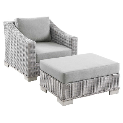 Conway 2-Piece Outdoor Patio Wicker Rattan Armchair and Ottoman Set - Light Gray Gray