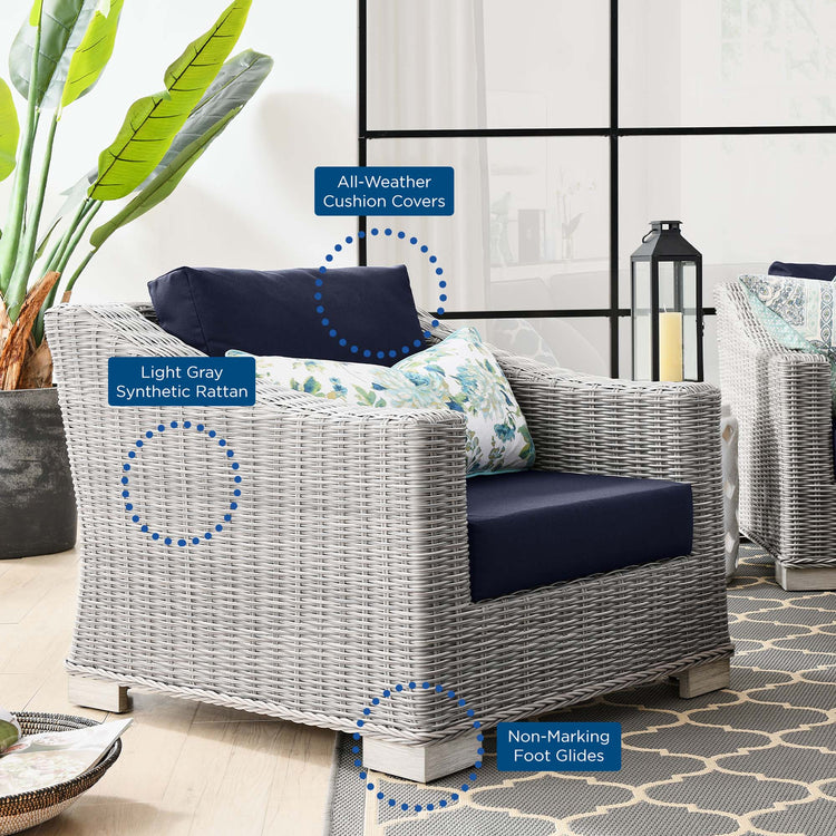 Conway 2-Piece Outdoor Patio Wicker Rattan Armchair and Ottoman Set - Light Gray Navy