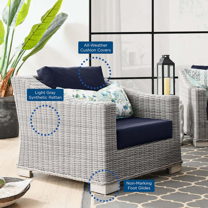 Conway 2-Piece Outdoor Patio Wicker Rattan Armchair and Ottoman Set - Light Gray Navy