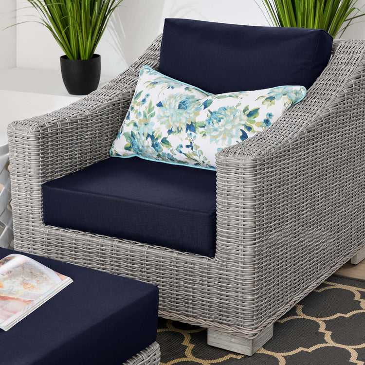 Conway 2-Piece Outdoor Patio Wicker Rattan Armchair and Ottoman Set - Light Gray Navy