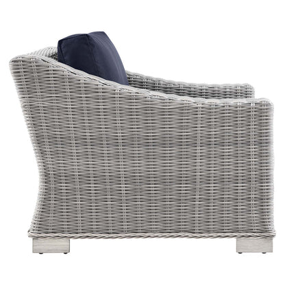 Conway 2-Piece Outdoor Patio Wicker Rattan Armchair and Ottoman Set - Light Gray Navy