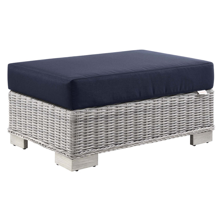 Conway 2-Piece Outdoor Patio Wicker Rattan Armchair and Ottoman Set - Light Gray Navy