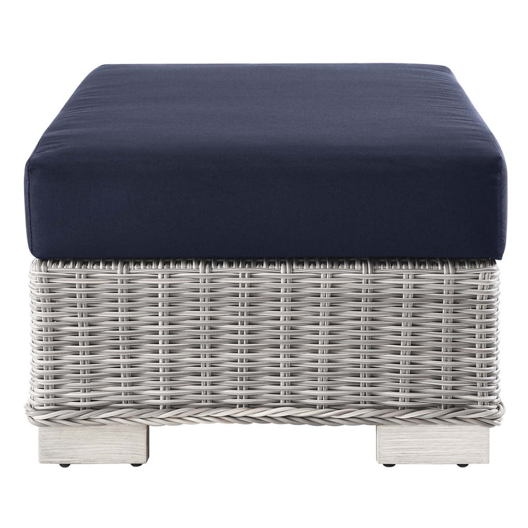 Conway 2-Piece Outdoor Patio Wicker Rattan Armchair and Ottoman Set - Light Gray Navy