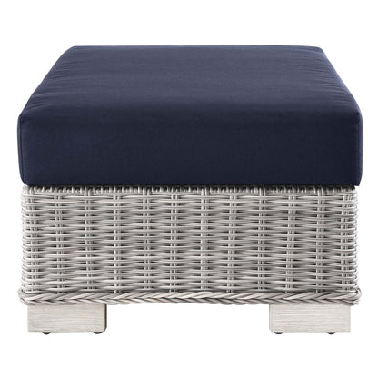 Conway 2-Piece Outdoor Patio Wicker Rattan Armchair and Ottoman Set - Light Gray Navy