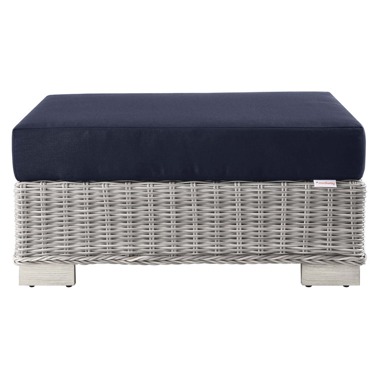 Conway 2-Piece Outdoor Patio Wicker Rattan Armchair and Ottoman Set - Light Gray Navy