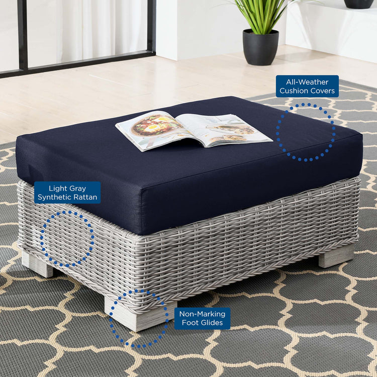 Conway 2-Piece Outdoor Patio Wicker Rattan Armchair and Ottoman Set - Light Gray Navy