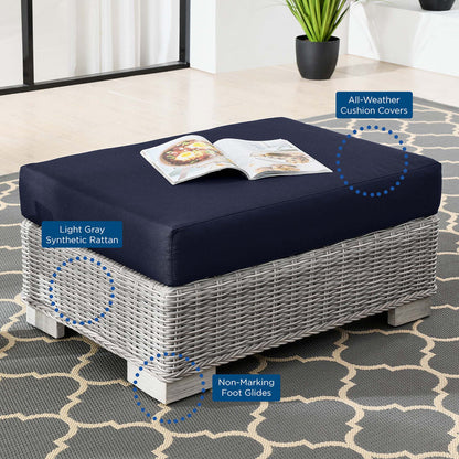 Conway 2-Piece Outdoor Patio Wicker Rattan Armchair and Ottoman Set - Light Gray Navy