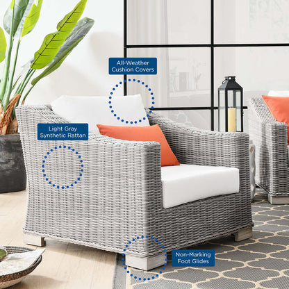 Conway 2-Piece Outdoor Patio Wicker Rattan Armchair and Ottoman Set - Light Gray White