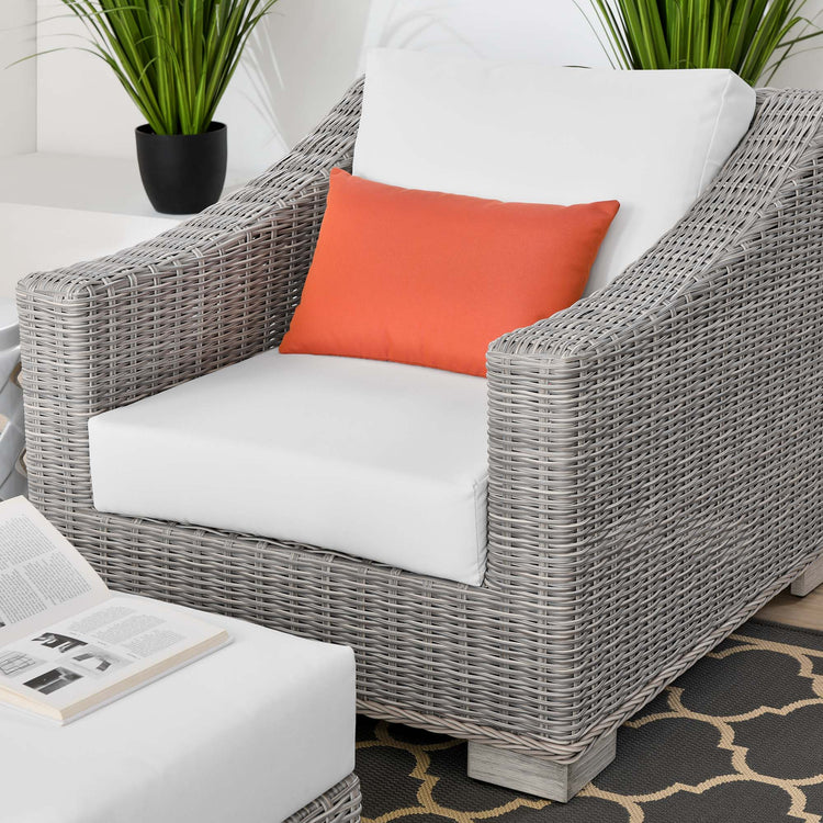 Conway 2-Piece Outdoor Patio Wicker Rattan Armchair and Ottoman Set - Light Gray White