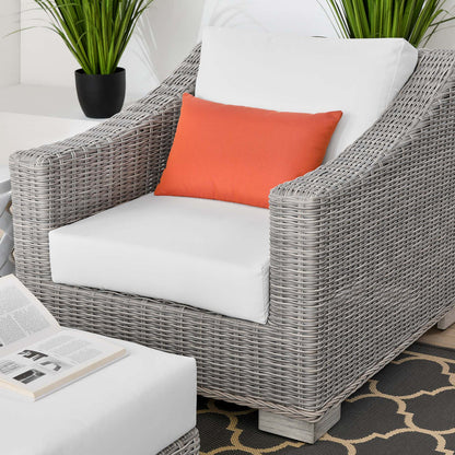 Conway 2-Piece Outdoor Patio Wicker Rattan Armchair and Ottoman Set - Light Gray White