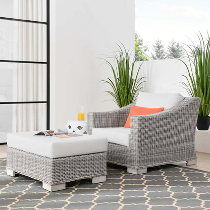 Conway 2-Piece Outdoor Patio Wicker Rattan Armchair and Ottoman Set - Light Gray White