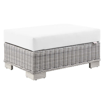 Conway 2-Piece Outdoor Patio Wicker Rattan Armchair and Ottoman Set - Light Gray White