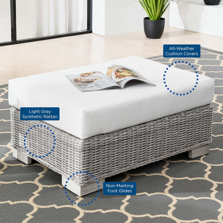 Conway 2-Piece Outdoor Patio Wicker Rattan Armchair and Ottoman Set - Light Gray White