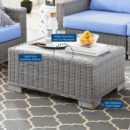 Conway 4-Piece Outdoor Patio Wicker Rattan Furniture Set - Light Gray Light Blue