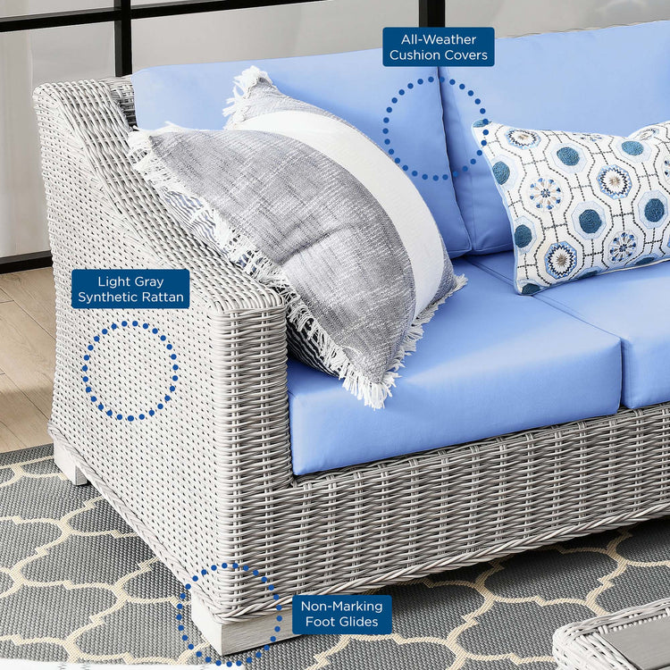 Conway 4-Piece Outdoor Patio Wicker Rattan Furniture Set - Light Gray Light Blue