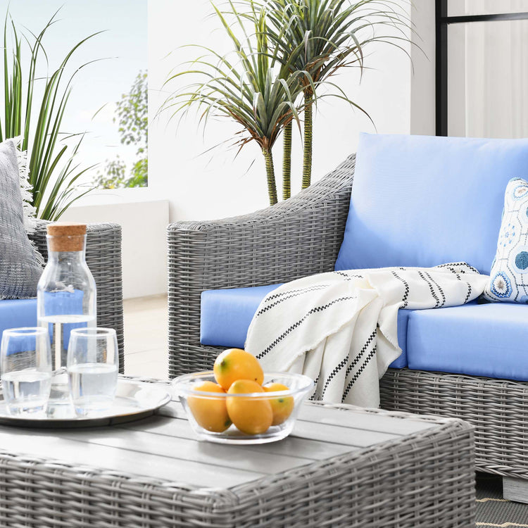 Conway 4-Piece Outdoor Patio Wicker Rattan Furniture Set - Light Gray Light Blue