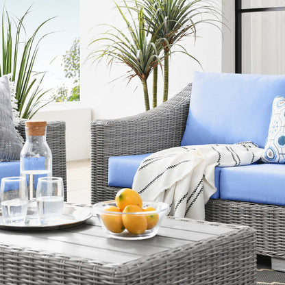 Conway 4-Piece Outdoor Patio Wicker Rattan Furniture Set - Light Gray Light Blue