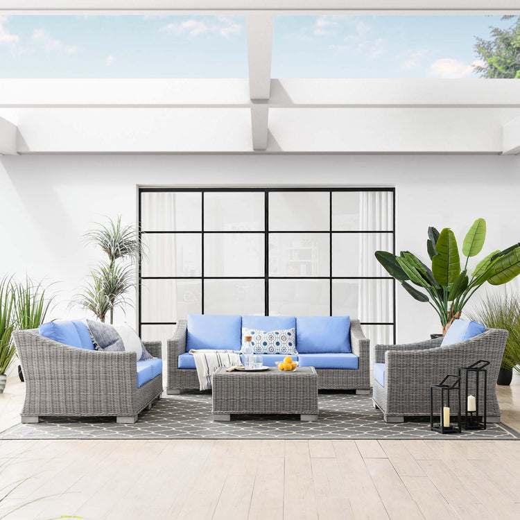 Conway 4-Piece Outdoor Patio Wicker Rattan Furniture Set - Light Gray Light Blue