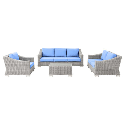 Conway 4-Piece Outdoor Patio Wicker Rattan Furniture Set - Light Gray Light Blue