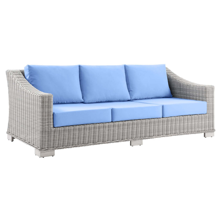 Conway 4-Piece Outdoor Patio Wicker Rattan Furniture Set - Light Gray Light Blue