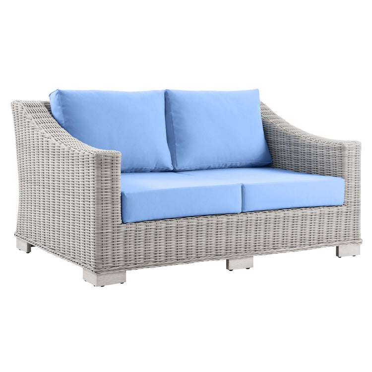 Conway 4-Piece Outdoor Patio Wicker Rattan Furniture Set - Light Gray Light Blue