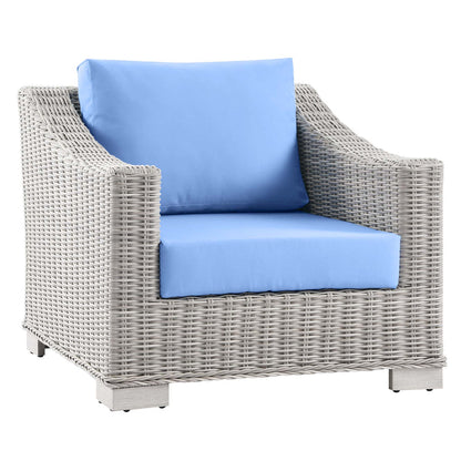 Conway 4-Piece Outdoor Patio Wicker Rattan Furniture Set - Light Gray Light Blue